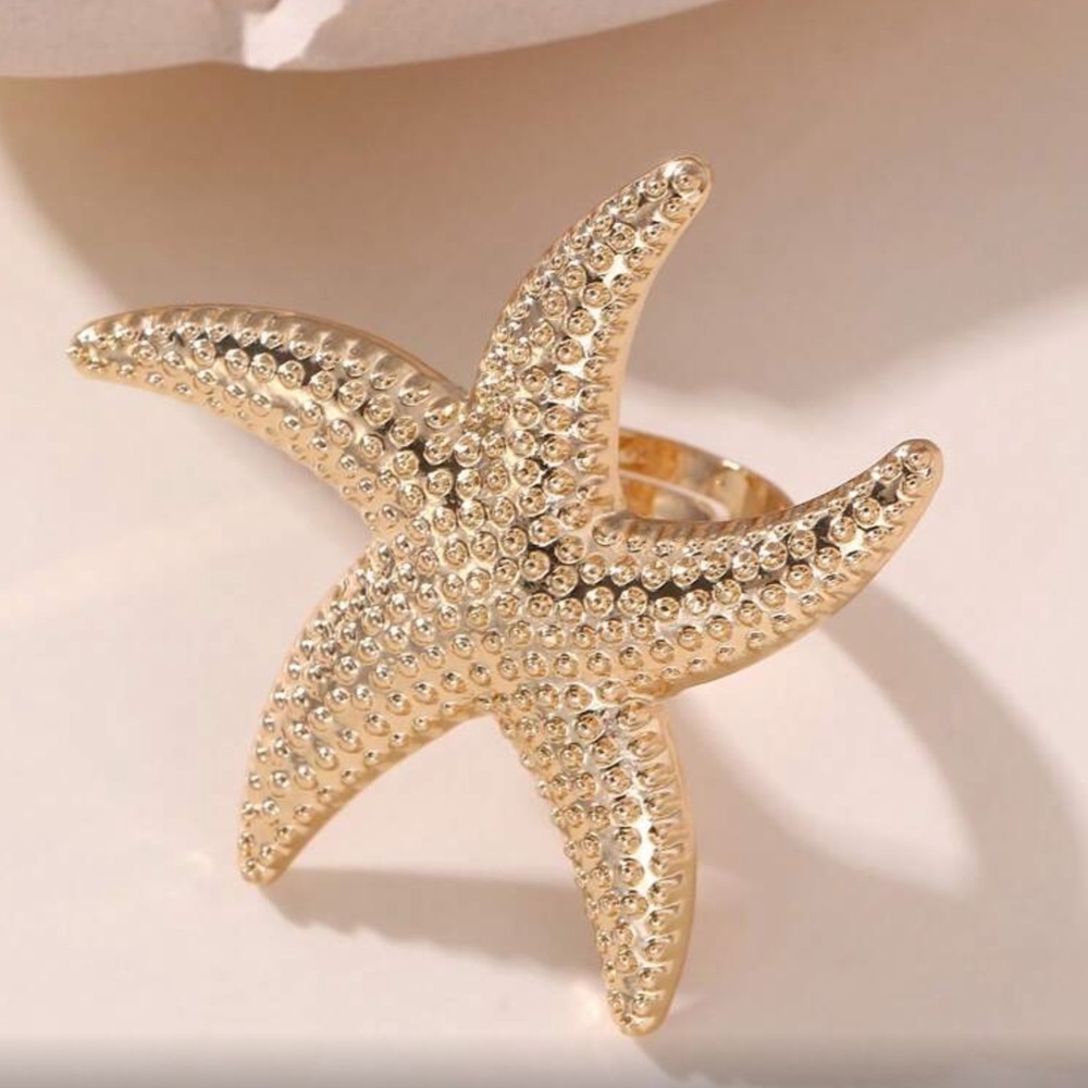✨NEW Gold tone and Pearl Starfish and Flower Ring Set - Picture 5 of 9